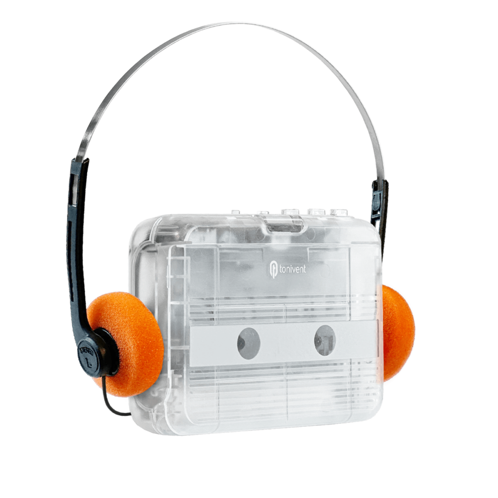 Tonivent Portable Cassette Player with Speed Retro Orange Foam On-Ear Headphones