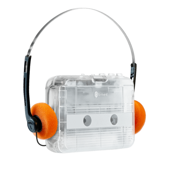 Tonivent Portable Cassette Player with Speed Retro Orange Foam On-Ear Headphones